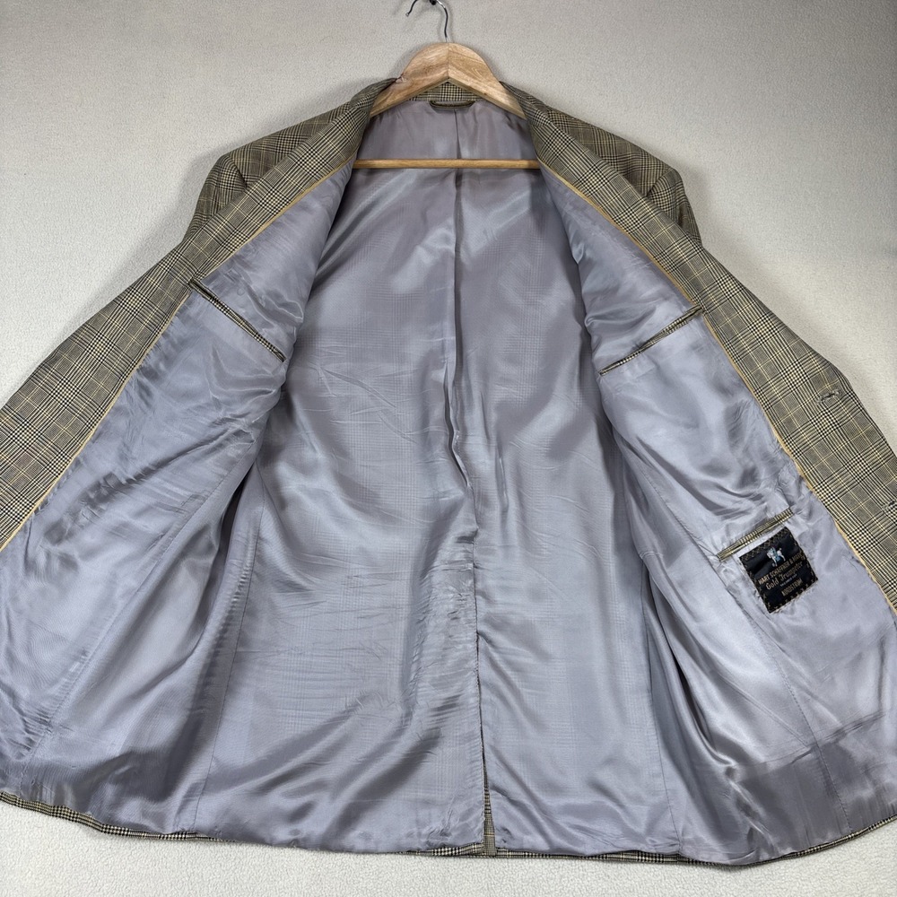 Hart Schaffner Marx Wool Windowpane‎ Plaid Blazer Suit Jacket Gold 44-46 Vtg - Picture 2 of 8